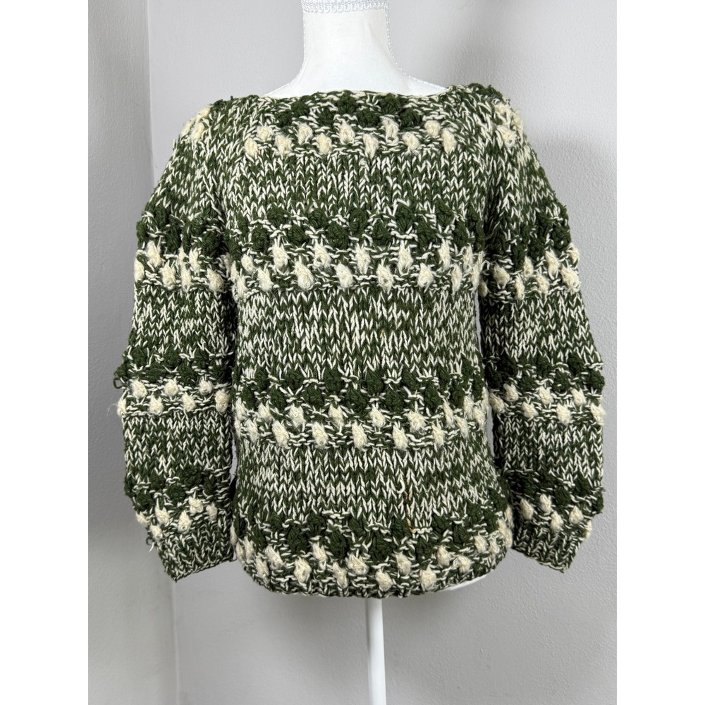 Vintage Hand Knit Wool Sweater Women's Est M Earthy Popcorn Chunky Italy Forest